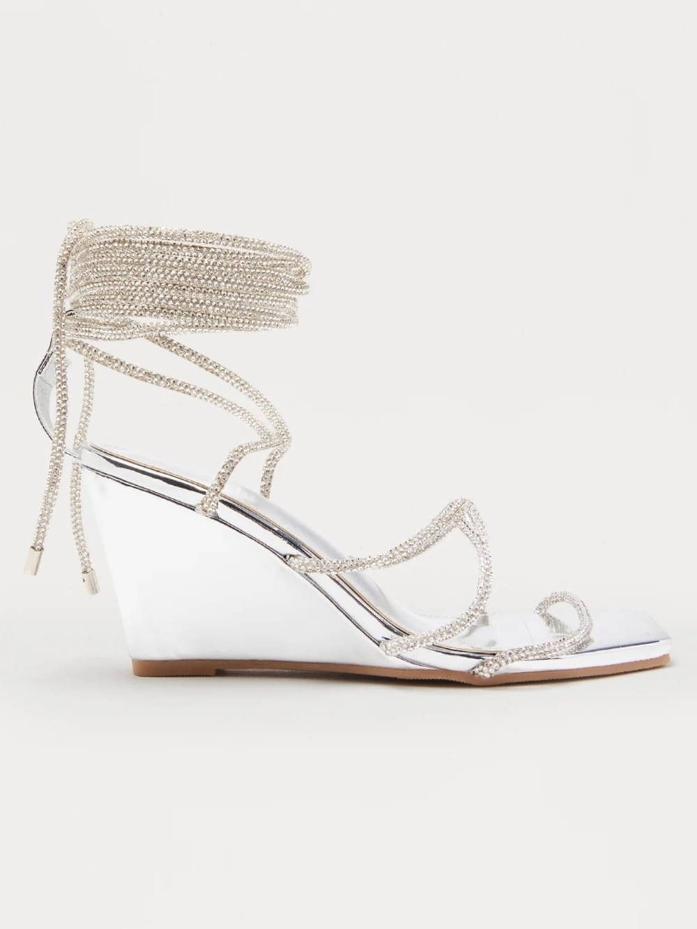 Fashion Nova Size 9 Silver Metallic Lace-Up Wedge Sandals